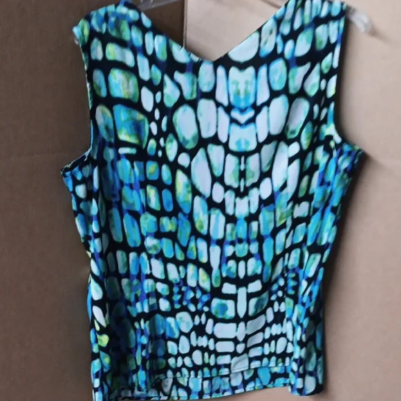 Worthington Vibrant Blue and Green Sleeveless Blouse - Picture 7 of 8